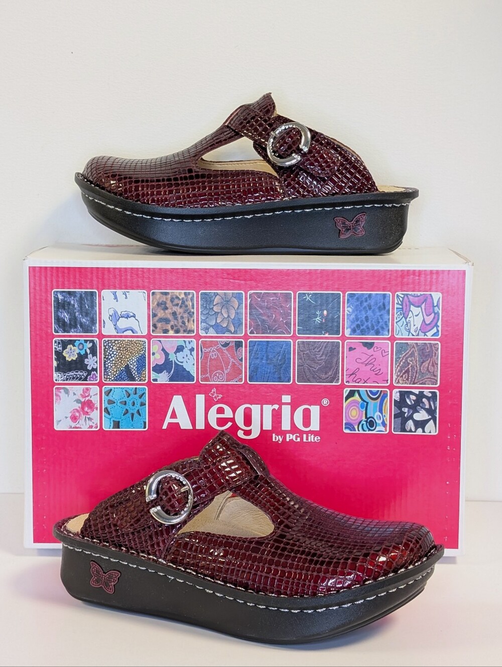NIB Alegria Leather Clogs Jazzy Wine Classic Comfort Textured EU 35 US 5/5.5